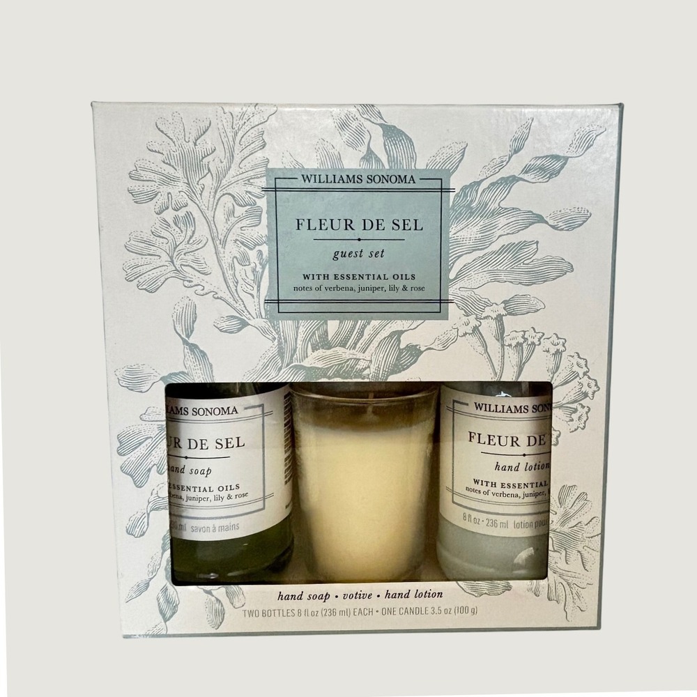 Williams Sonoma Fleur de Sel Guest Set Hand Soap Lotion Votive Candle